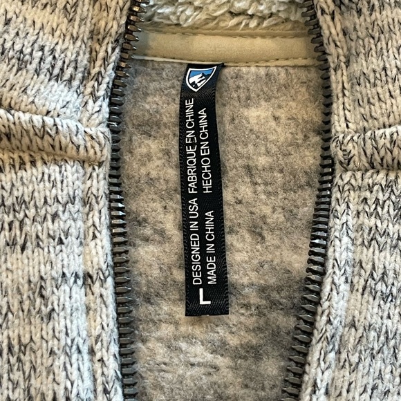 Kuhl Women’s Alaska Quarter-Zip Pullover, Faux Shearling Trim, Gray/Cream, Sz L - Picture 4 of 16
